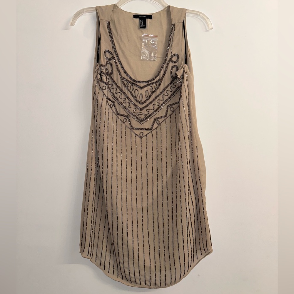 Tan Beaded Sparkle Dress Brand New